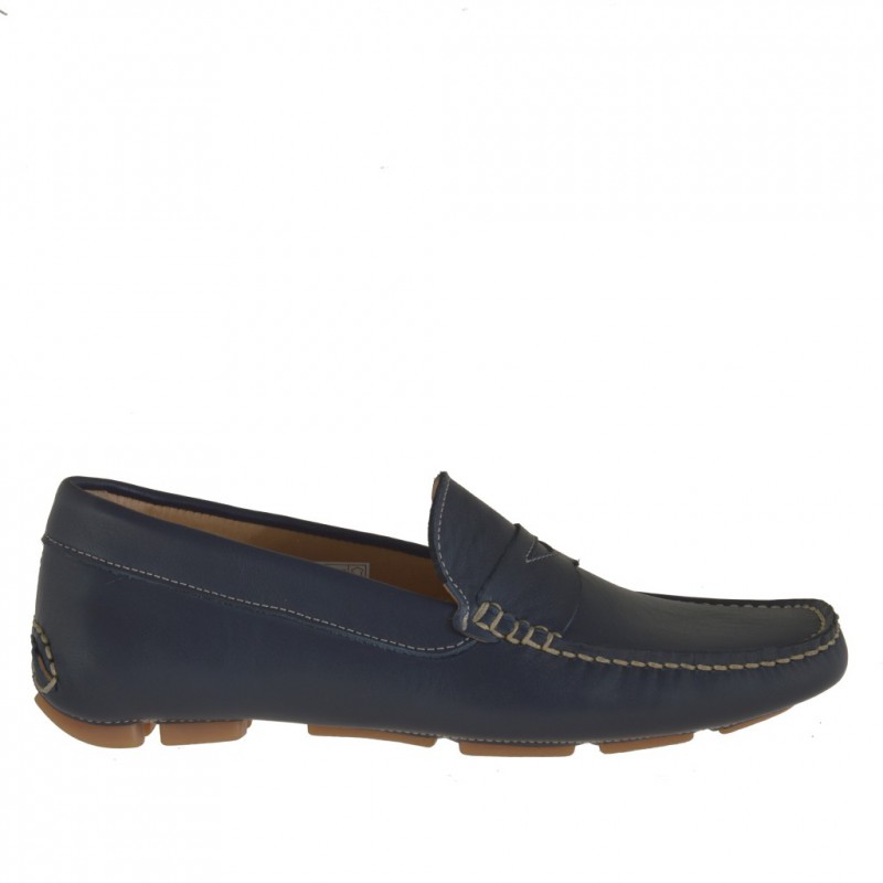 Mocasin deportivo para hombre en piel de color azul oscuro - Tallas disponibles:  36, 52