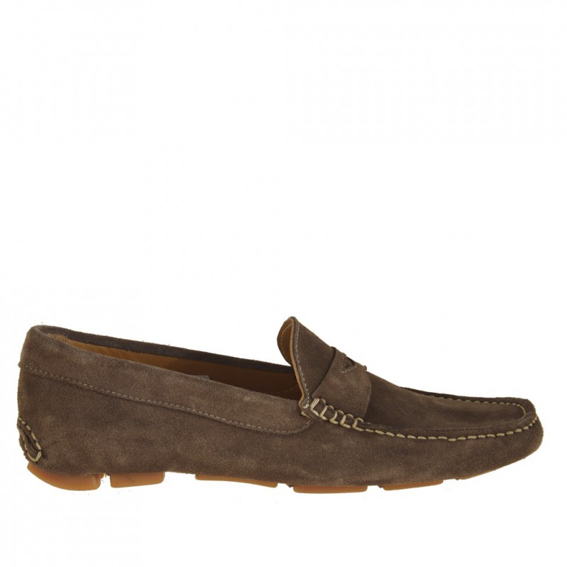 Men's car shoe in brown suede  - Available sizes:  52