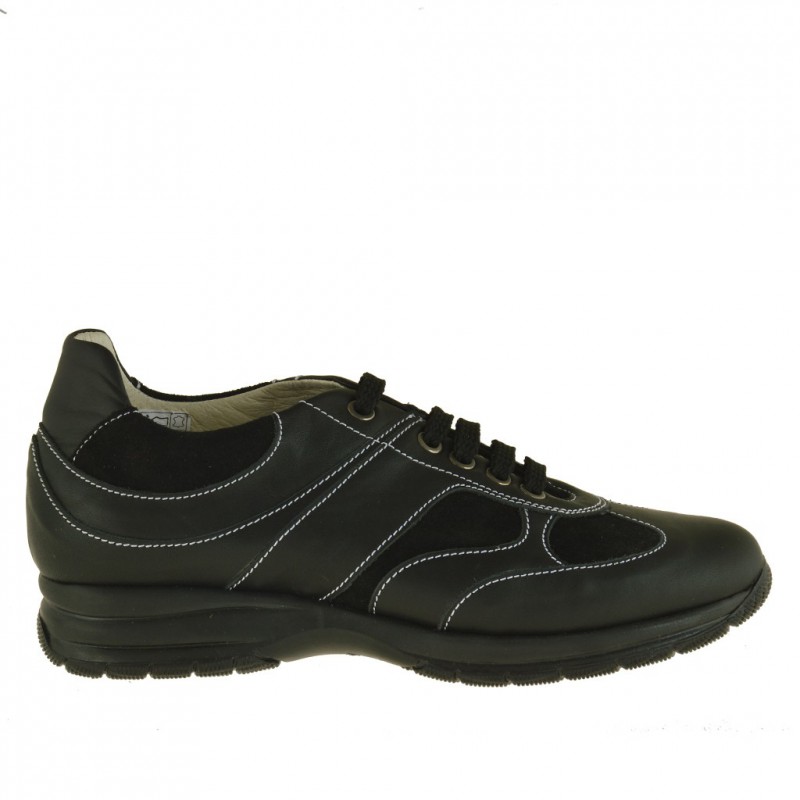 Scarpa da uomo stringata sportiva in pelle e camoscio nero - Misure disponibili: 36, 37