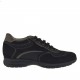 Chaussure sportif à lacets en daim et tissu noir et cuir taupe