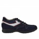 Zapato deportivo con cordones para hombre en gamuza y tejido azul oscuro y piel blanca y roja