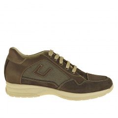 Zapato deportivo con cordones para hombre en piel nabuk, nabuk y tejido gris pardo - Tallas disponibles:  36, 37