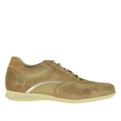 Scarpa da uomo stringata sportiva in camoscio e tessuto beige -  