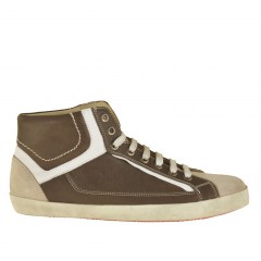 Zapato deportivo alto al tobillo con cordones para hombre en piel gris pardo y blanco - Tallas disponibles:  36, 37, 47
