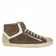 Men's sports shoe with laces in taupe and white leather