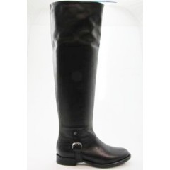 Bottes au genou pour femmes avec fermeture éclair et boucle en cuir noir talon 2 - Pointures disponibles:  32