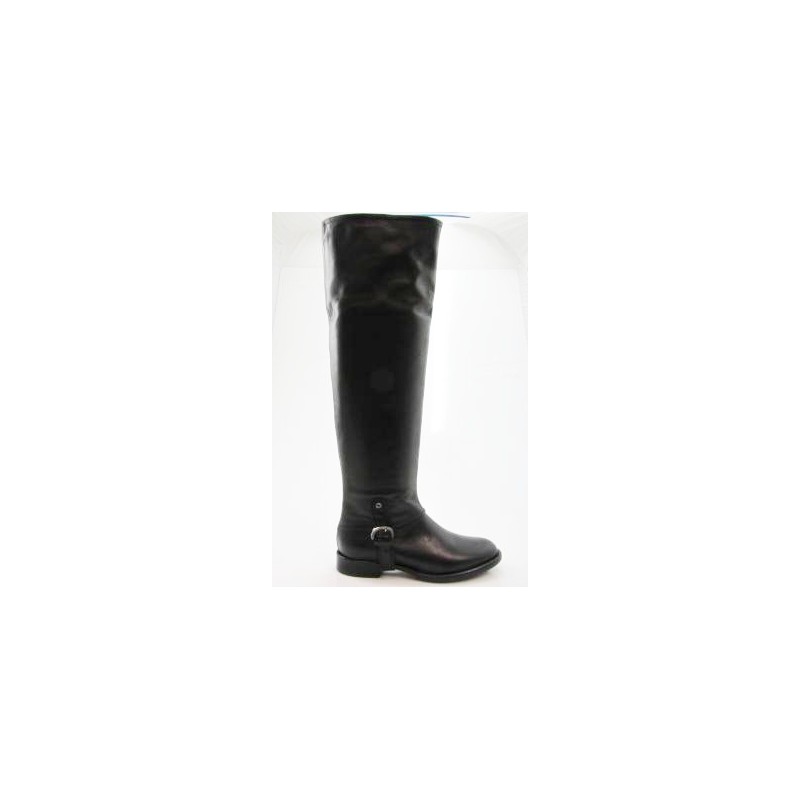 Bottes au genou pour femmes avec fermeture éclair et boucle en cuir noir talon 2 - Pointures disponibles:  32