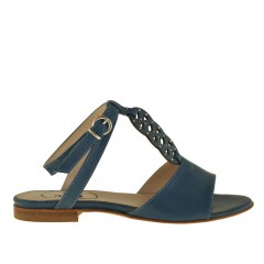Woman's sandal with anklestrap and rhinestones in blue leather heel 1 - Available sizes:  32