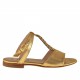 Sandalia con cinturon al tobillo y estrases para mujer en piel de color oro tacon 1