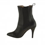 Femme bottines avec 2 bandes élastiques en cuir noir avec talon 9  - Pointures disponibles:  42