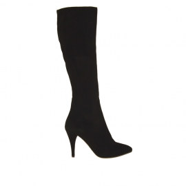 Stivale da donna in camoscio nero con cerniera tacco 9 - Misure disponibili: 31, 42
