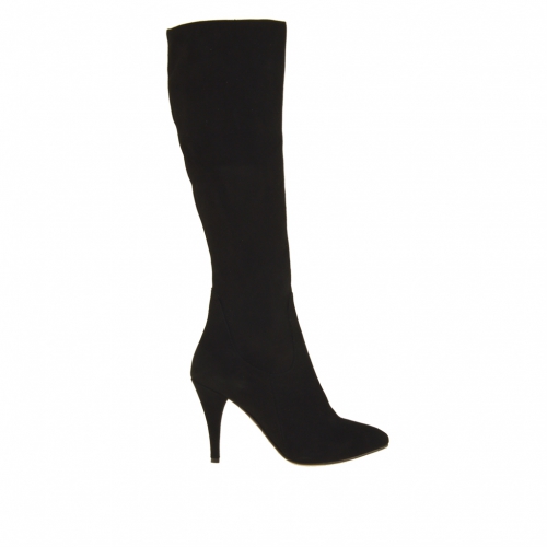 Stivale da donna in camoscio nero con cerniera tacco 9 - Misure disponibili: 31, 42