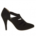 Chaussure avec elastiques pour femmes en daim noir talon 9  - Pointures disponibles:  42
