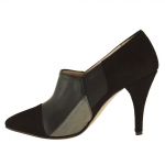 Cheville-haut chaussure à bout pointu en daim noir et cuir noir et gris métal talon 9 - Pointures disponibles:  42, 43