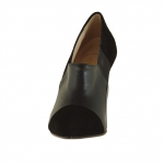 Cheville-haut chaussure à bout pointu en daim noir et cuir noir et gris métal talon 9 - Pointures disponibles:  42, 43
