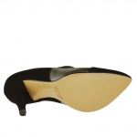 Cheville-haut chaussure à bout pointu en daim noir et cuir noir et gris métal talon 9 - Pointures disponibles:  42, 43
