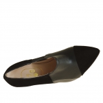 Cheville-haut chaussure à bout pointu en daim noir et cuir noir et gris métal talon 9 - Pointures disponibles:  42, 43