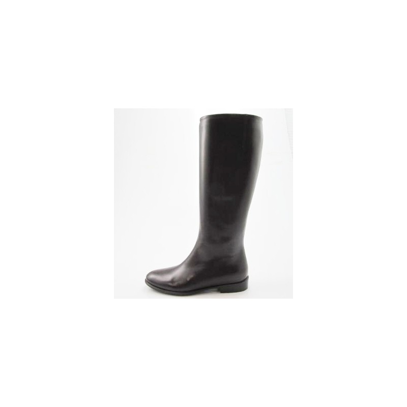 Stivale cerniera in pelle marrone scuro -  