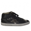 Chaussure pour femmes avec lacets en cuir et daim noir et cuir argent talon compensé 2