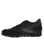 Men's casual shoe with laces in black leather and suede - Available sizes:  37
