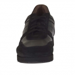 Men's casual shoe with laces in black leather and suede - Available sizes:  37