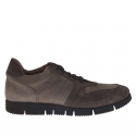 Men's casual shoe with laces in grey and taupe suede and nubuck leather