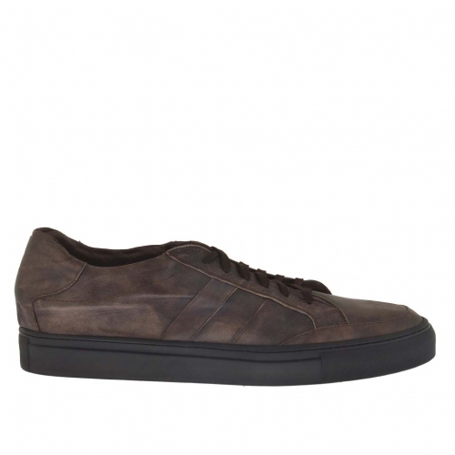 Scarpa da uomo stringata sportiva in pelle vintage marrone scura - Misure disponibili: 50, 51