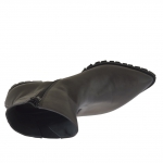 Woman's pointy ankle boot with zipper and elastic in grey leather heel 2 - Available sizes:  32