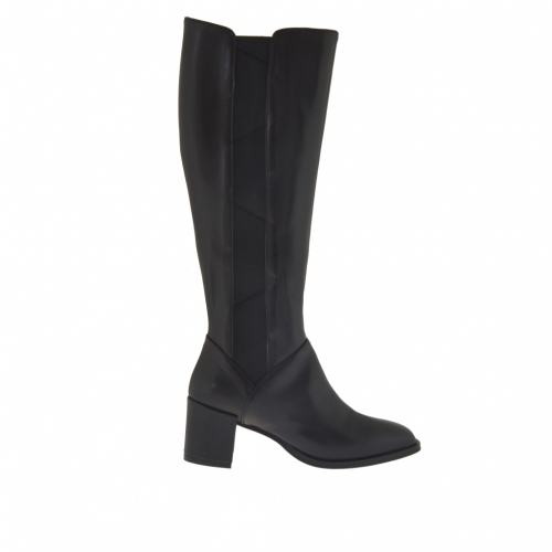 Woman's boot in black leather with zipper and elastic with heel 5 - Available sizes:  32