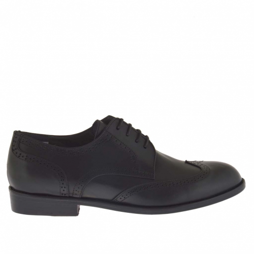 Men's laced elegant derby shoe with wingtip in black leather  - Available sizes:  51