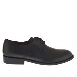 Men's elegant derby shoe with laces in black leather - Available sizes:  50