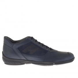 Zapato deportivo con cordones para hombre en gamuza y piel de color azul  - Tallas disponibles:  46