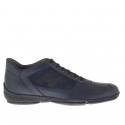 Men's casual laced shoe in blue suede and leather