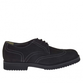 Herrenschuh mit Schnürsenkeln und Broguemuster aus schwarzem Nubukleder - Verfügbare Größen:  36
