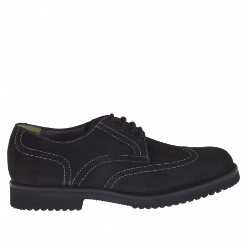 Chaussure à lacets pour hommes avec bout Brogue en nubuck noir - Pointures disponibles:  36