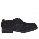 Men's laced shoe with Brogue decorations in black nubuck leather