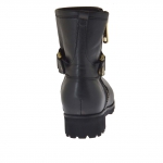 Botines para mujer con cremallera, hebilla y tachuelas en piel negra tacon 3 - Tallas disponibles:  32