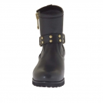 Bottines pour femmes avec fermeture éclair, boucle et goujons en cuir noir talon 3 - Pointures disponibles:  32