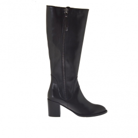 Stivale da donna con due cerniere in pelle nera tacco 7 - Misure disponibili: 42