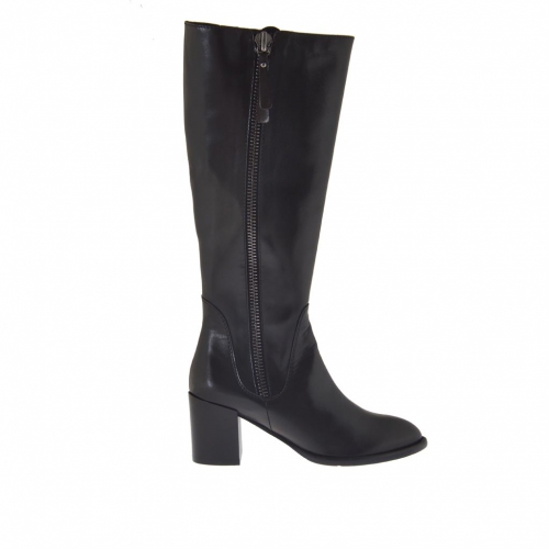 Stivale da donna con due cerniere in pelle nera tacco 7 - Misure disponibili: 42