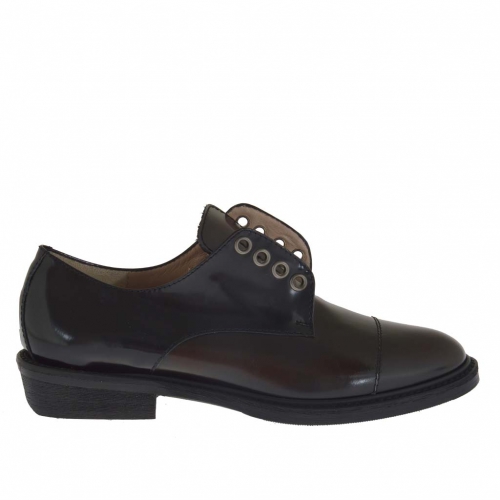 Chaussure pour femmes en cuir noir et marron talon 3 - Pointures disponibles:  46