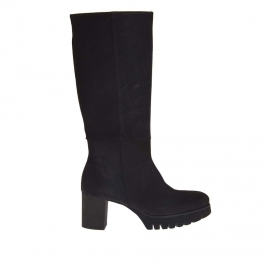 Bottes avec fermeture éclair en cuir nabuk noir talon 7 - Pointures disponibles:  42