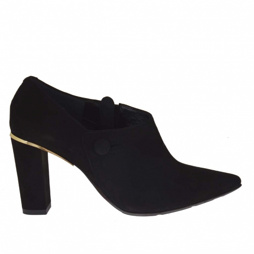 Zapato cerrado a punta con cremallera en gamuza negra tacon 8 - Tallas disponibles:  31