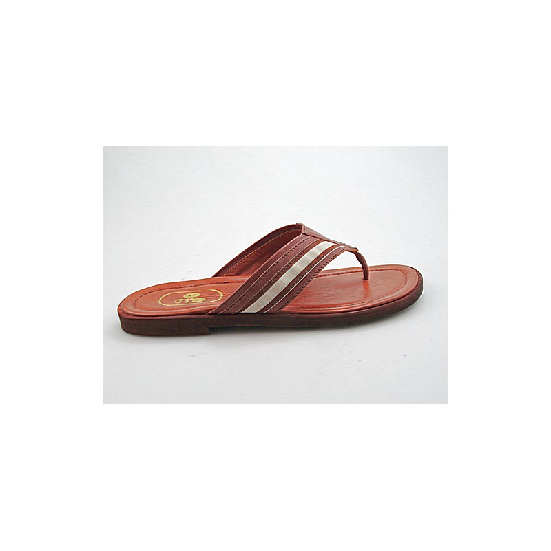 Chanclas de dedo para hombre en piel de color beis y cuero - Tallas disponibles:  47