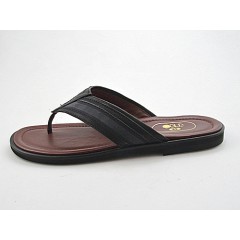 Men's flip-flop in black and grey leather - Available sizes:  47