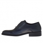 Elegante zapato para hombre con cordones opcionales en piel y charol de color azul oscuro - Tallas disponibles:  48, 50