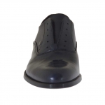 Elegant men's shoes with optional laces in dark blueleather and patent leather - Available sizes:  48, 50