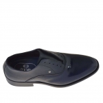 Eleganter Herrenschuh mit optionalen Schnürsenkeln aus dunkelblauem Leder und Lackleder - Verfügbare Größen:  48, 50