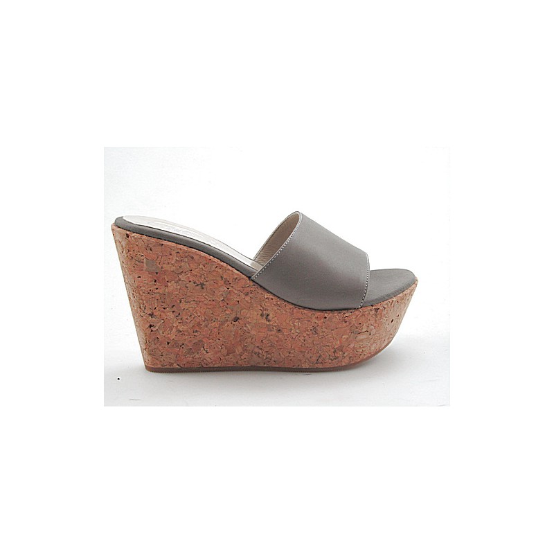 Sabo abierto en piel de color gris cuña 10 - Tallas disponibles:  42