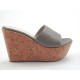 Mule ouvert en cuir gris talon compensé 10